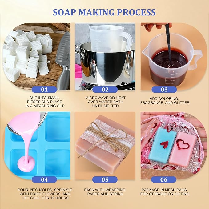 Soap Making Kit for Adults, DIY Soap Making Kit, Melt and Pour Soap Making Supplies, Contains Mould Soap Base Essential Oils Fragrances and Dried Flowers for Beginners and Gift Boxes for Women