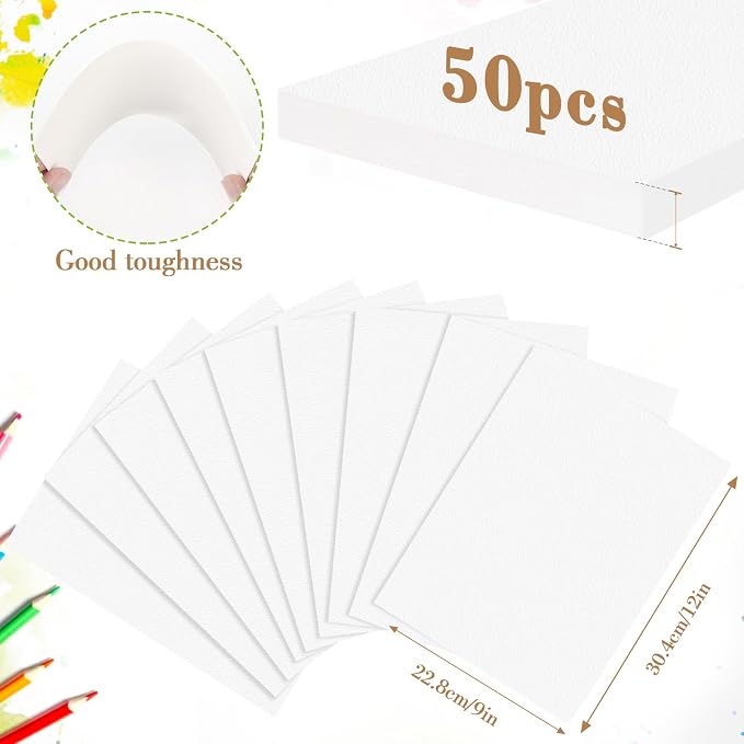 50PCS 9x12 Watercolor Paper Bulk, 140lb/300g Cold Press Thick Water Color Paper Pad for Child Adult, White Art Paper for Drawing Painting Markers Gouache, Textured Cotton Paper Sheets
