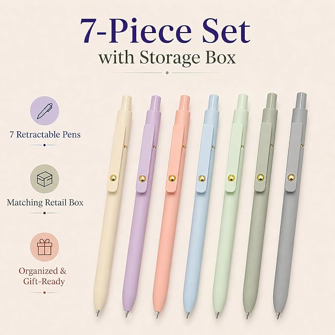 FIOVER Gel Pens 7pcs 0.5mm Quick Dry Black Ink Fine Point Pens