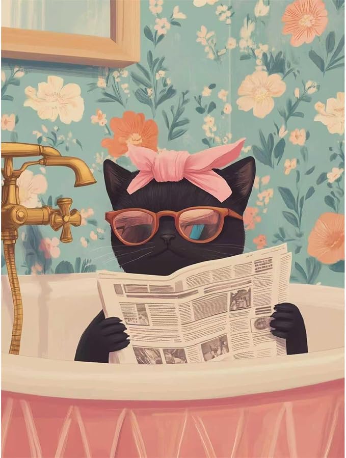 pchmcu Black Cat Paint by Number for Adults,Funny Animal in Bathroom Painting by Numbers,DIY Acrylic for Beginners Unframed,Easy Paint by Numbers Adults on Canvas for Decor 16x20inch