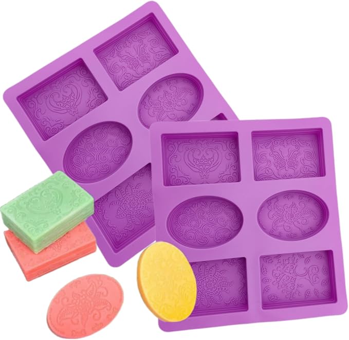 2 Pieces Embossing Flower Chocolate Moulds Soap DIY Mold Silicone Rectangle Oval Soap Molds Handmade Cake Candy Biscuit, Pudding Moulds Ice Cube Trays