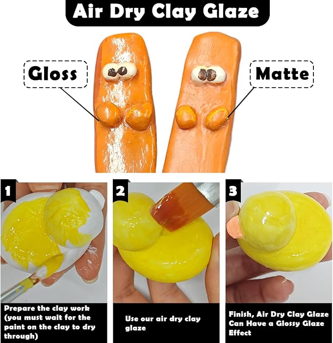 EIGTWEN 100ml Air Dry Clay Glaze and 29pcs Clay Tools Kit, Gloss Varnish | Gloss Glaze, Waterproof,Prevents Clay Scratches & Wear, Air Dry Clay Tool,Dotting Tools,Ball Tools,Carving Tools,Shaper Tools