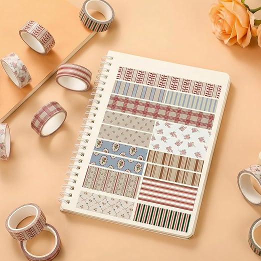 12 Rolls Floral Washi Tape Set,Retro,Mixed Pattern | Watercolor Flowers Design for Scrapbook Journal DIY Craft School Supplies, 15 mm Vintage Decorative Masking Washi Tapes