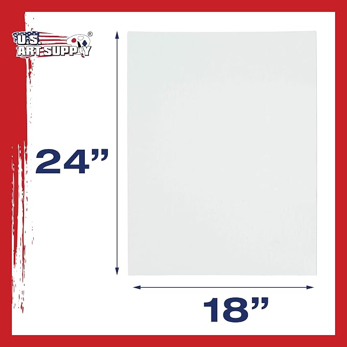 U.S. Art Supply 18 X 24 Inch Art Canvas Board Panels 12 Pack - 8 Ounce | Heavyweight Cotton Acid Free Canvases for Painting Acrylics and Watercolor (1 Case of 12 Single Canvas Painting Panels)