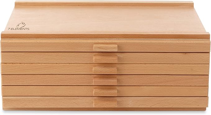 7 Elements 10 Drawer Wooden Artist Storage Supply Box for Pastels, Pencils, Pens, Markers, Brushes and Tools