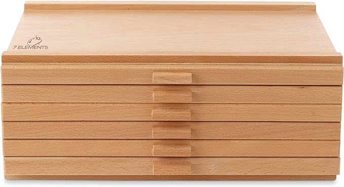 7 Elements 6 Drawer Wooden Artist Storage Supply Box for Pastels, Pencils, Pens, Markers, Brushes and Tools