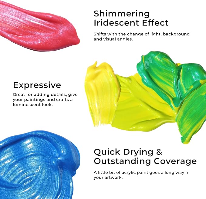 ARTME Iridescent Acrylic Paint Set, 20 Chameleon Colors in 8.45 oz/250ml Bottles, Large Bulk Color-shifting Acrylic Paint Perfect for Artists, Beginners on Canvas, Rocks, Wood, Fabric with Paint Knife