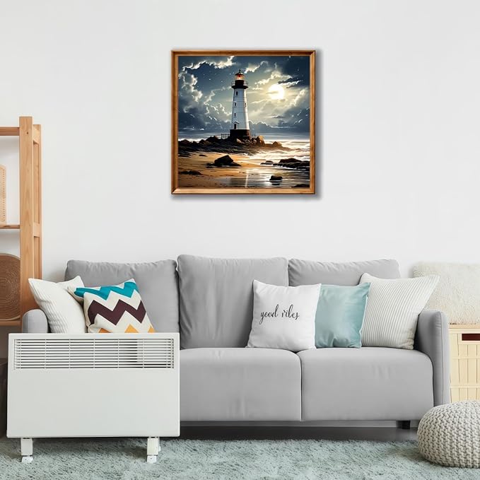 5D Lighthouse Diamond Art kits for Adults Beginners 13.7x 13.7 Inch | Landscape Diamond Painting Kit DIY Full Round Drill Paint by Diamonds Dot Gem Art for Adult, Home Wall Decor