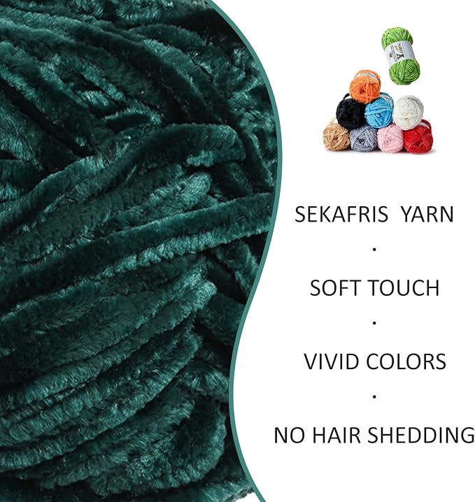 Chenille Crochet Army Green Yarn 3 Pack