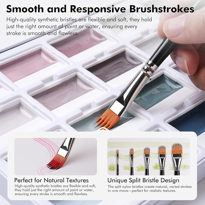 Fuumuui 5-PC Grainer Brush Set for Wood Grain, Fur & Grass Textures Professional Filbert Paint Brush Comb for Acrylic, Watercolor, Oil Painting Artist & Beginner Friendly