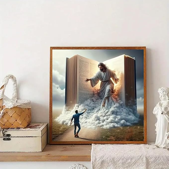 BYGFHLYW Diamond Art Painting Kits for Adults, Jesus 5D Diamond Painting | DIY Full Round Gem Crystal Art Paint by Diamond Book, Home Wall Decor 14x 14 in