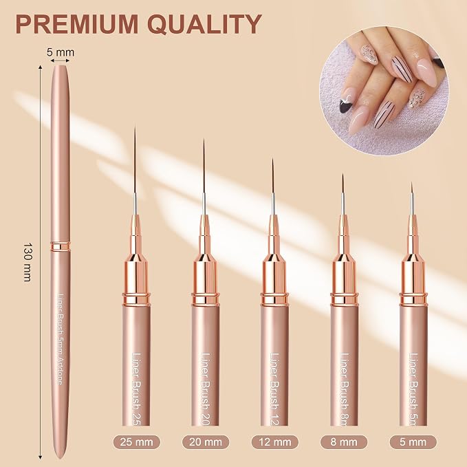 Artdone Metallic Nail Art Pens, Liner Brushes Set, 5PCS Gold Nail Tools