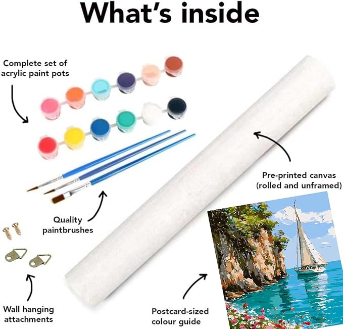 Mrnsiet Sailboat DIY Paint by Numbers for Adults, Coastal Sail Boat Paint by Number for Beginners, DIY Landscape Painting by Number Kits Oil Paint Drawing Canvas Home Decor 16x20 Inch