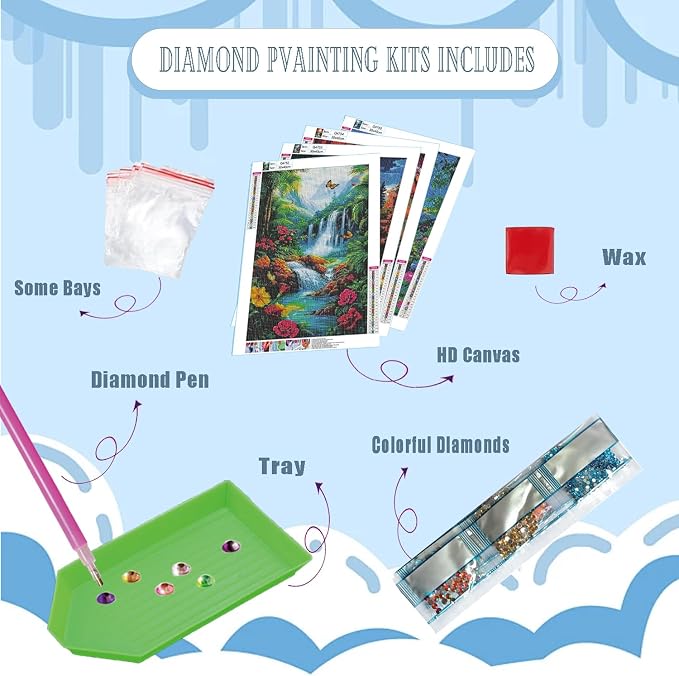 DOZEEZOP 4-Pack Diamond Art Kit for Adults, 5D Diamond Painting 12x16 Inch | Landscape pictures, Full Round Drills, Home Wall & Shelf Decor, Beginner-Friendly DIY Craft, Stress Relief, All-Occasion Gift
