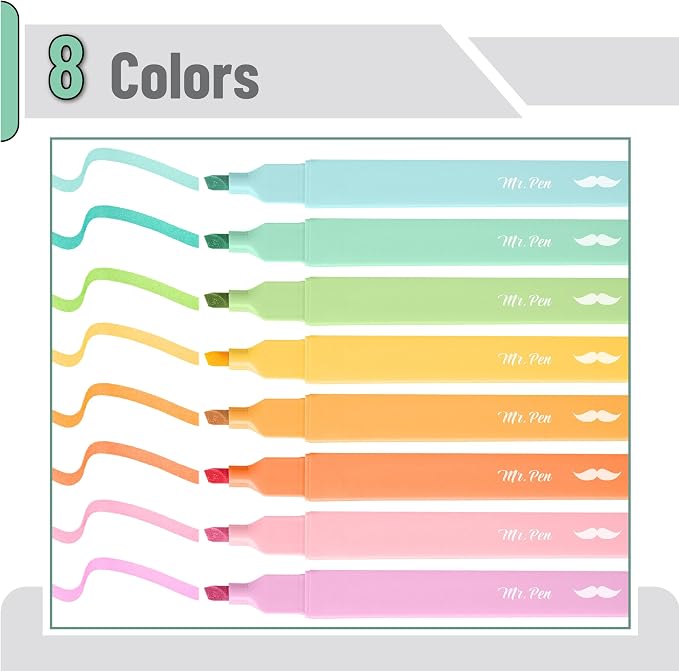 Mr. Pen- Aesthetic Highlighters, 8 pcs, Chisel Tip, Summer Colors | Cute Highlighter Assorted Colors, Bible Highlighters and Pens No Bleed Highlighter for Bible Pages No Bleed