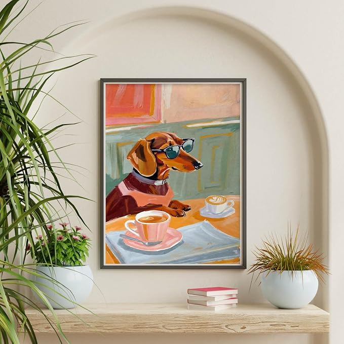 Dog Coffee Paint by Numbers Kit for Adults Framed Canvas, Frameworkless
