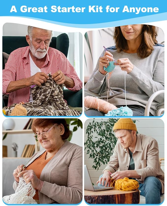 Aeelike Crochet Kits for Beginners Adults Kids, Complete Crochet Set, Blue | Crochet Kit for Beginners Young and Old, All-inclusive Kit with Crochet Hooks 655 Yards Yarn Instruction Knit Bag, Ideal Gift