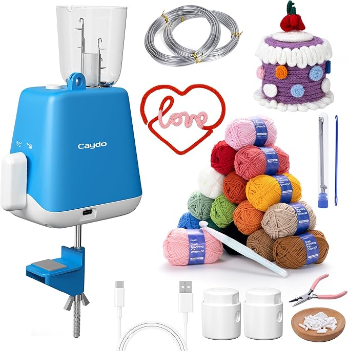 Caydo 92pcs Electric iCord Knitting Machine Starter Kit for Beginners, Blue