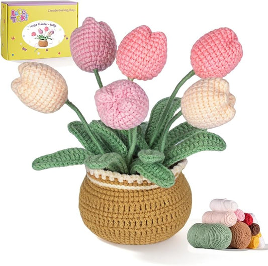 LUDOTEK Crochet Kit for Beginners, Crochet Plant Kit,Knitting Kit (Tulip)