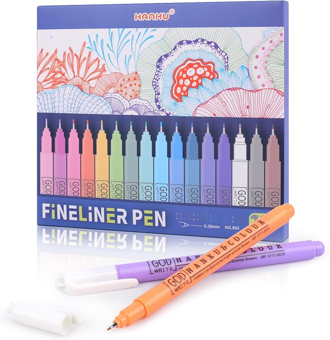 HANKU 0.38mm Fine Point Pen, 16 Colored Bible Pens No Bleed Through Markers