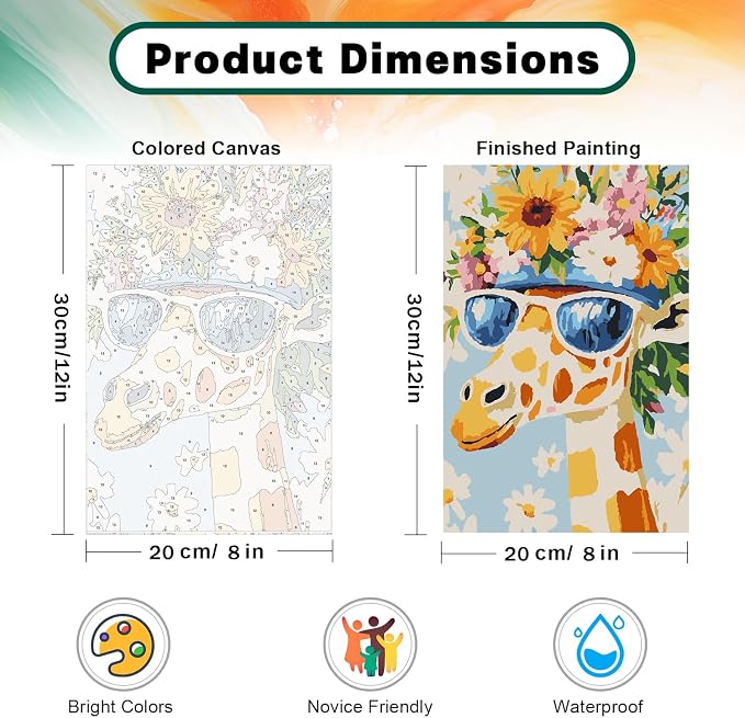 Possoco Framed Paint by Numbers Kit for Adults Beginner & Kids Ages 8-12, Animals Giraffe Adult Paint by Number Kits on Canvas, DIY Acrylic Number Painting for Teens for Home Decor 8x12 Inch
