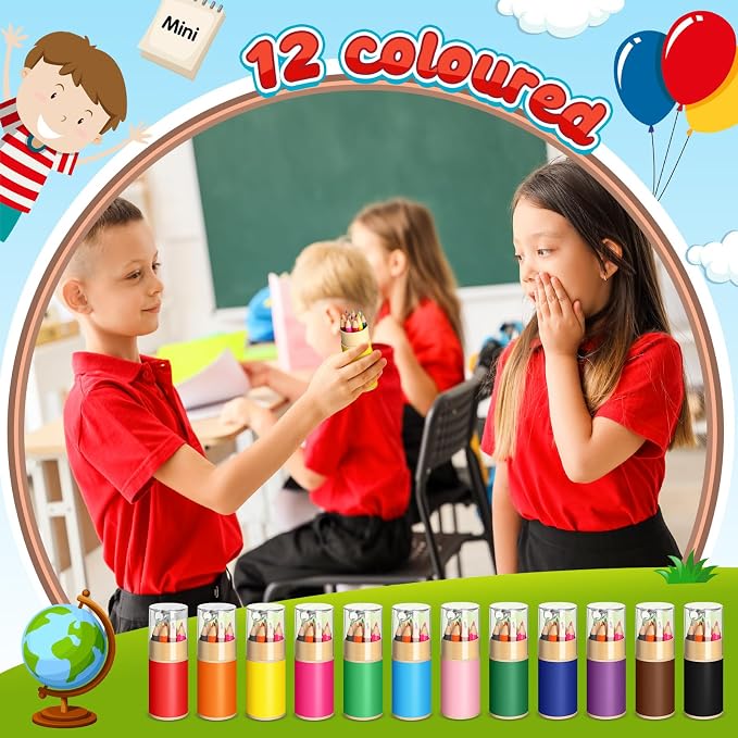 12 Sets Mini Drawing Colored Pencils Bulk with Sharpener, 3.5" Small 12 Colors Portable Travel Pencil Set for Easter Graduation Party Favors Supplies