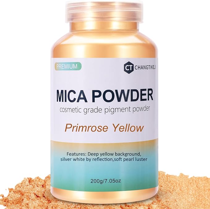 Mica Powder,7.05OZ（200g）,Primrose Yellow Mica Powder Pigment for Epoxy Resin，Lip Gloss，Car Paint，Dye，Soap Making，Nail Polish,Epoxy Resin,Candle Making,Bath Bombs