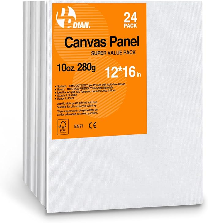 Canvas Boards for Painting 16x12 Inch, 24-Pack Bulk Canvas Value Pack - Art Supplies Blank Paint Canvas Panels for Acrylic, Oil, Watercolor, Tempera, Gouache