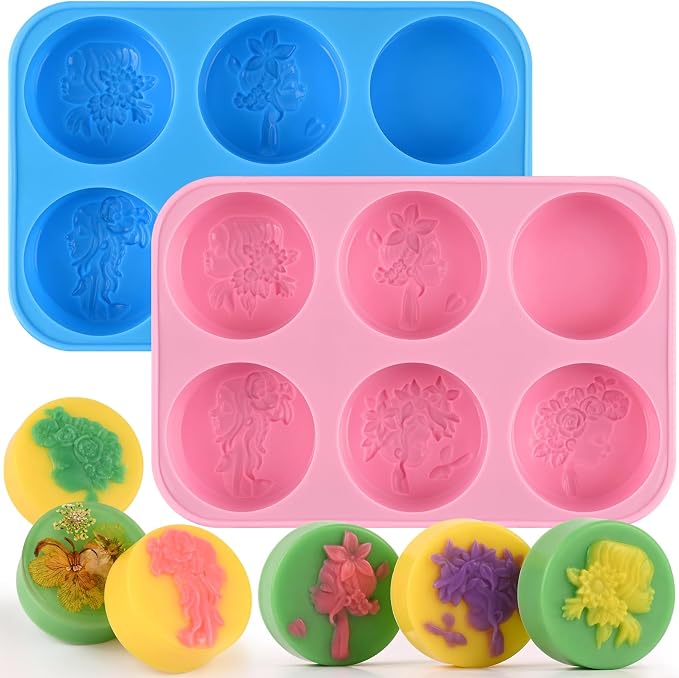 Round Silicone Soap Molds, 2PCS Girls Cylinder Silicone Molds | Girls Pattern Silicone Soap Molds, Cylindrical Silicone Mold, Suitable for Handmade Soap Candles DIY Resin Crafts