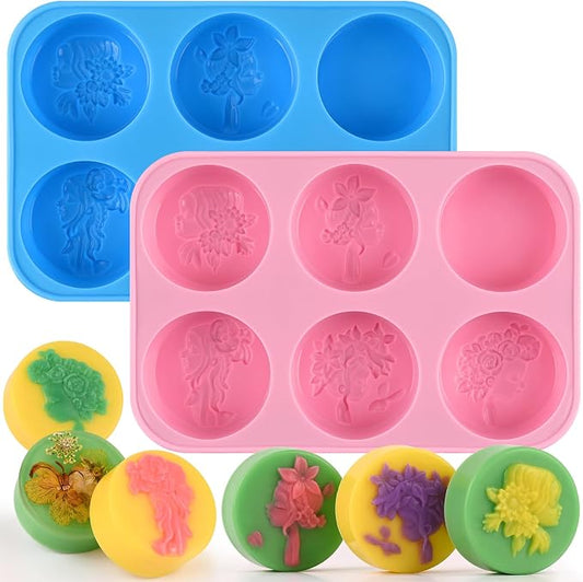 Round Silicone Soap Molds, 2PCS Girls Cylinder Silicone Molds | Girls Pattern Silicone Soap Molds, Cylindrical Silicone Mold, Suitable for Handmade Soap Candles DIY Resin Crafts