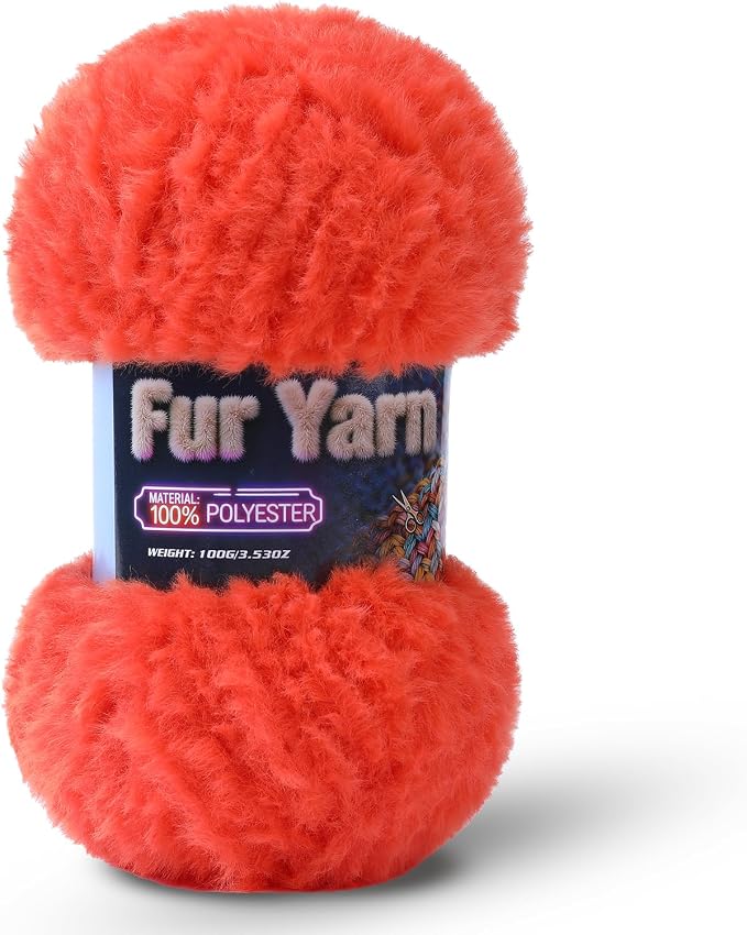 Faux Fur Yarn Soft Fluffy for Crocheting - 1 Skeins(Each 3.5oz/100g, 71yd/65m) - Chunky & Fluffy Yarn for Crochet Amigurumi, Blankets, Hand Knitting, Scarves &Crafts (1, Orange)
