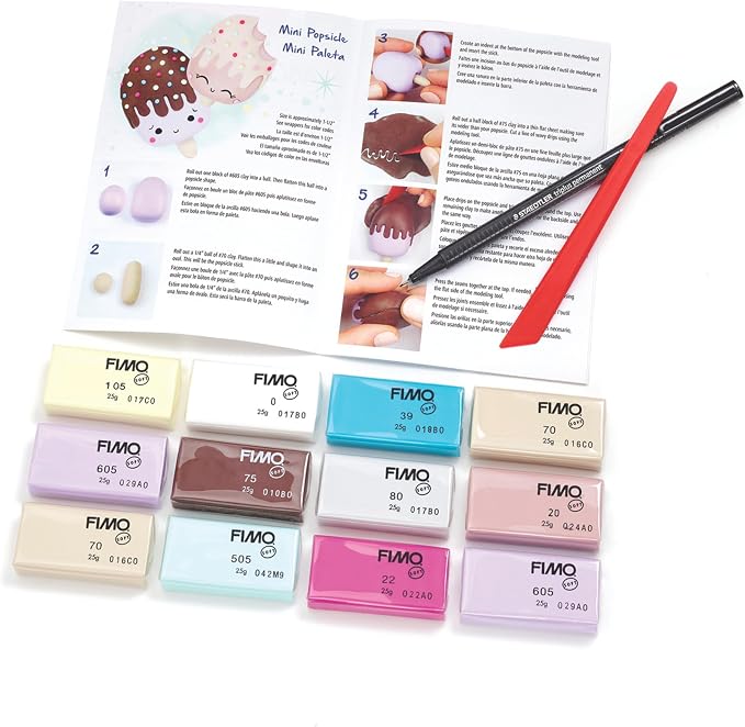 STAEDTLER FIMO Soft Polymer Clay Set: Foodie Fun, 12 Half Blocks, Sculpting Tool and Marker - Oven Bake Modeling Clay, Arts and Crafts for Beginners