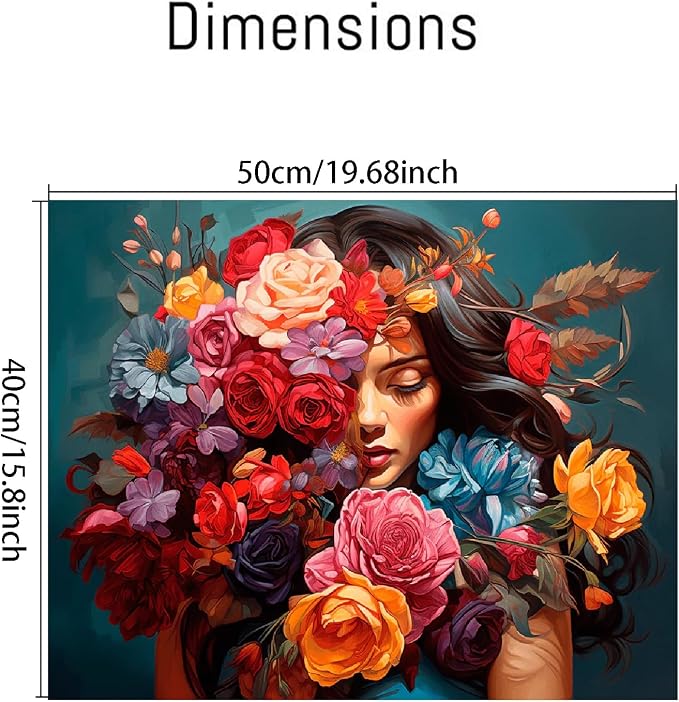 Clendo Flower Woman Paint by Numbers Kit for Adults, DIY Flower Paint by Numbers on Canvas, Colorful Picture Oil Painting Art and Crafts Kits for Wall Decor 16x20inch(Without Frame)