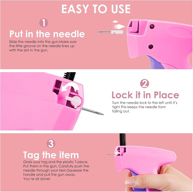 Stitch Gun for Clothes - Handheld Stitch Gun Quick Clothing Fixer - Mini Sewing Kit Micro Tagging Gun - Includes 6 Needle, 1000 Black Fasteners & 1000 White Fasteners