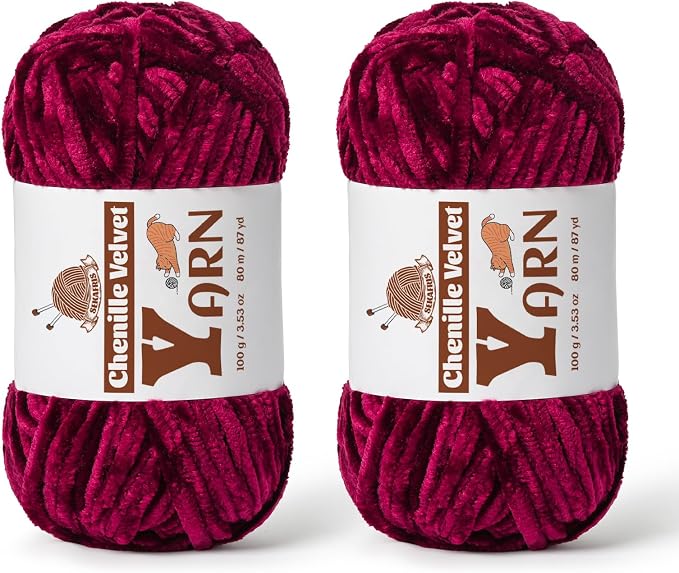 Chenille Crochet Burgundy Yarn 2 Pack