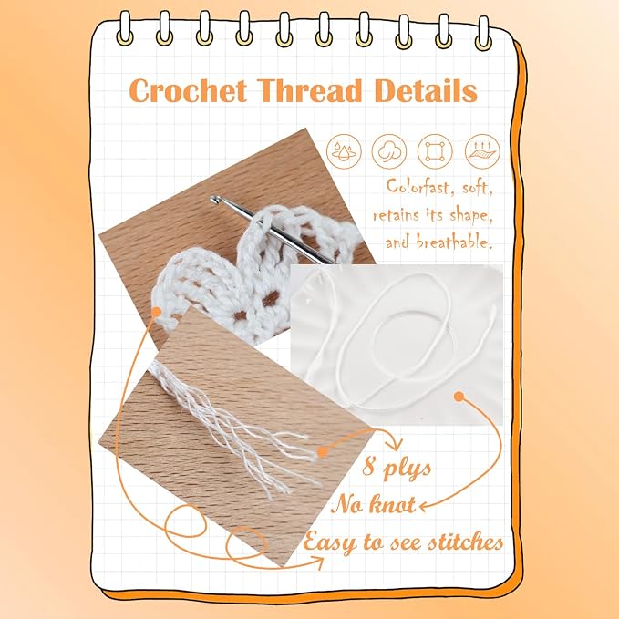 3 Pack Crochet Thread, 100% Cotton Size 3 Lace Yarn Set White