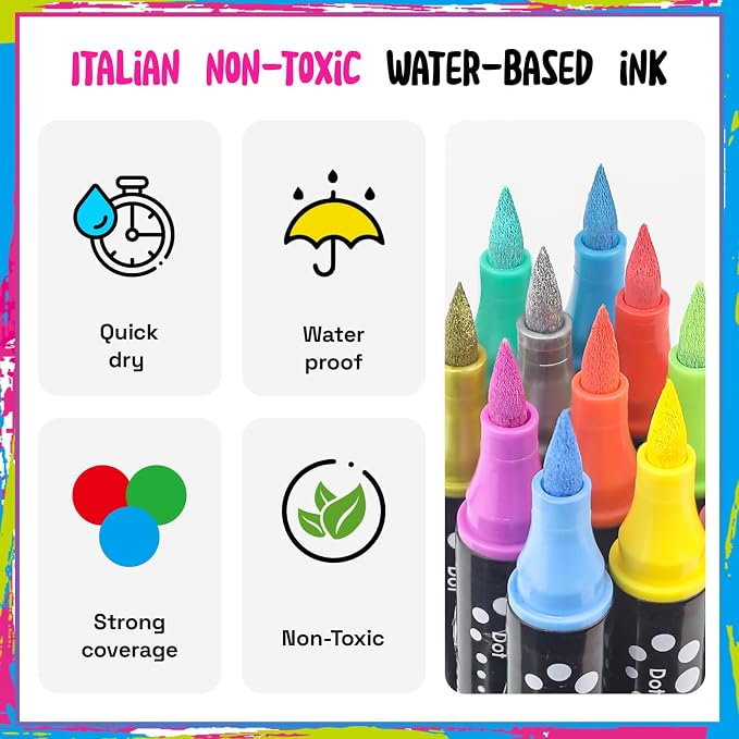 24 Colors Dual Tip Acrylic Paint Markers,Fine Tip and Brush Tip Permanent Acrylic Paint Pens For Rock Painting, Canvas, Wood, Glass, Ceramic, Fabric, Plastic, Egg, Scrapbook,Art Painting Supplies Kit