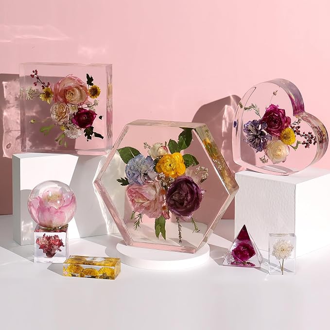 LET'S RESIN Deep Resin Molds, 8Pcs Flower Preservation Silicone Mold Set | Epoxy Resin Casting, Large Bouquet Keepsake Molds, Square, Hexagon & Heart Shapes, Silicone Molds for DIY Home Decor & Gifts