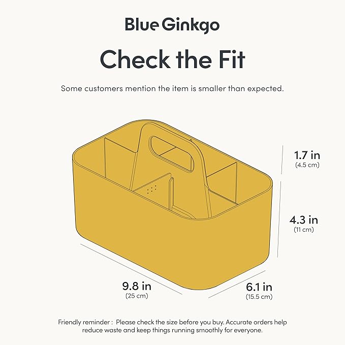 BLUE GINKGO Stackable Organizer Caddy, Rectangle, Yellow, Made in Korea