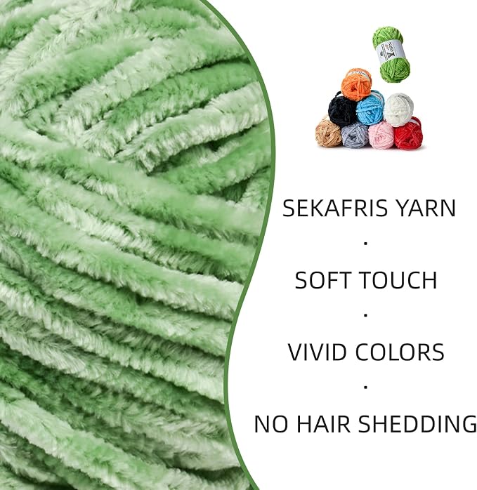 Chenille Crochet Avocado Green Yarn 3 Pack