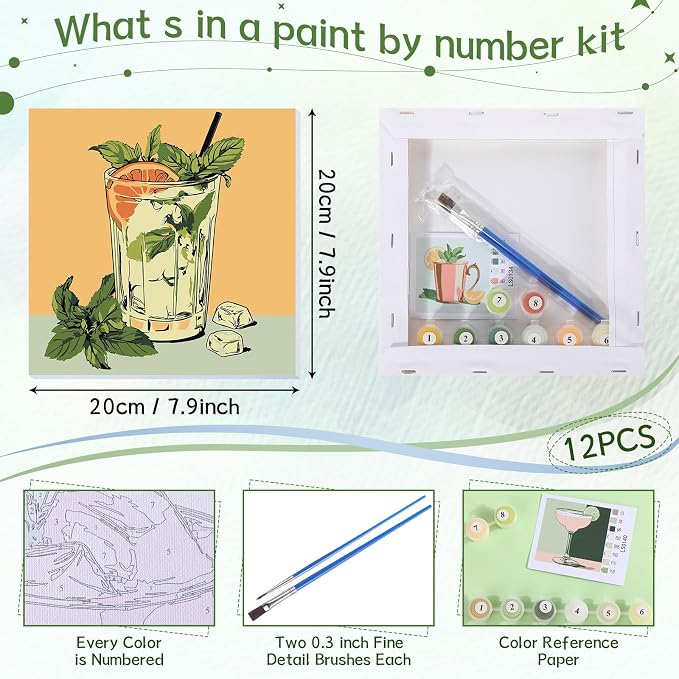Nezyo 12 Sets Paint by Numbers for Adults with Frame, Acrylic 8x8