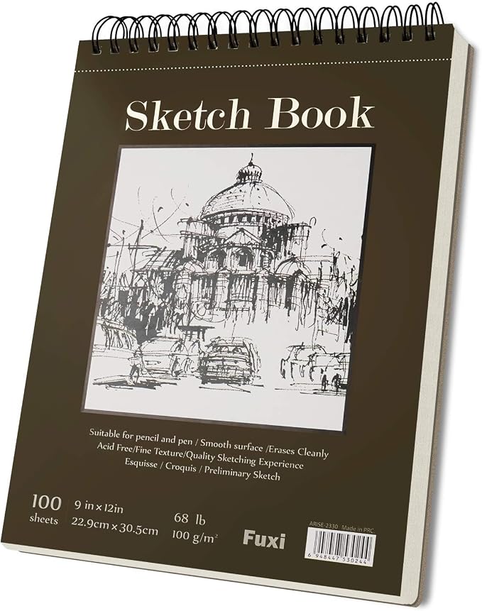 Fuxi 9" x 12" Sketch Book_Top Spiral Bound Sketchbook_100Sheets 68lb/100gsm | Art Sketch Pads for Drawing, Acid-Free Drawing Paper Pad for Kids, Students, Artists & Beginners, Art Supplies for Adults