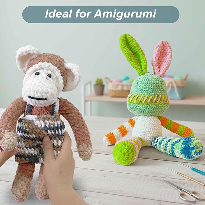 4 * 3.5Oz Soft Velvet Yarn Chenille Yarn for Crocheting and Knitting – Light Bulky (93 Yards/100g) - Polyester - Yarn for Blanket Amigurumi Weaving Crafts (Mint Green, 4 Pack)