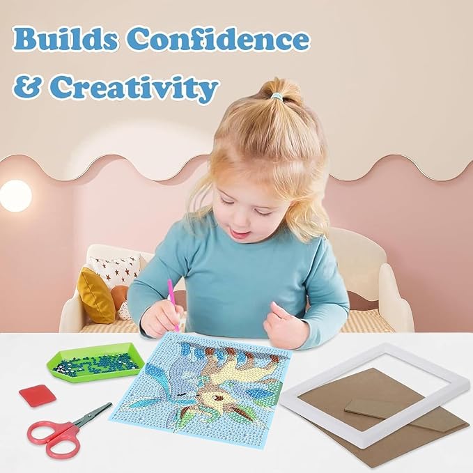 LWZAYS 4 Pack 5D Anime Diamond Painting Kits for Kids, Gem Crafts for Kids | DIY Crafts Diamond Art Kit for Kids,Full Round Drill Big Gem Art for Kid,Home Wall Decoration 6X6 inch