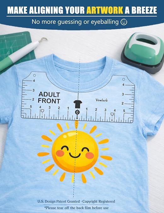 Vowlove T-Shirt Alignment Ruler for Shirt Measurement and Design Placement | Front and Back Placement Guide for Cricut, Heat Press, Iron-On Vinyl, Htv, Dtf and Sublimation Projects