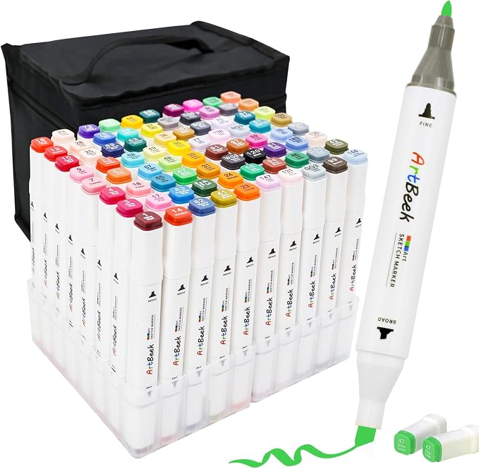 ArtBeek 80 Color Alcohol Markers Set, Coloring Markers for Adult Coloring Books No Bleeding, Dual Tip (Chisel & Fine Tip) New