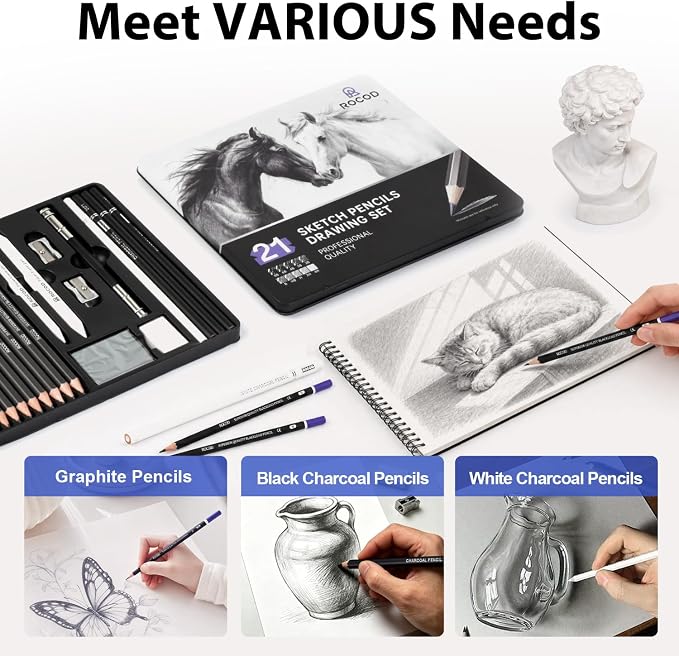 Sketch Pencils Sketching Pencils for Drawing Pencils for Artists Adult, 21 Art Graphite Pencil 8B to 4H
