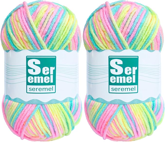 2 Packs (2*48g/2*142 Yards) Crochet/Knitting Rainbow Acrylic Yarn - Soft, Multicolor Variegated Yarn for Beginners' Crochet Projects and Blankets