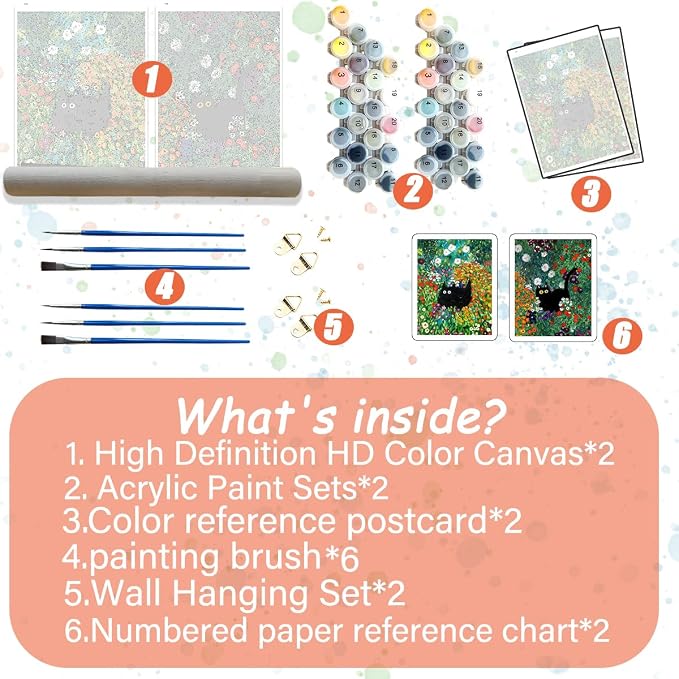 TONGZONGFU 2 Pack Black Cat Paint by Numbers Kit for Adults 12x16 in | Paint by Numbers DIY Acrylic Oil Painting by Number for Adult on Canvas in Wall Art (Without Frame)