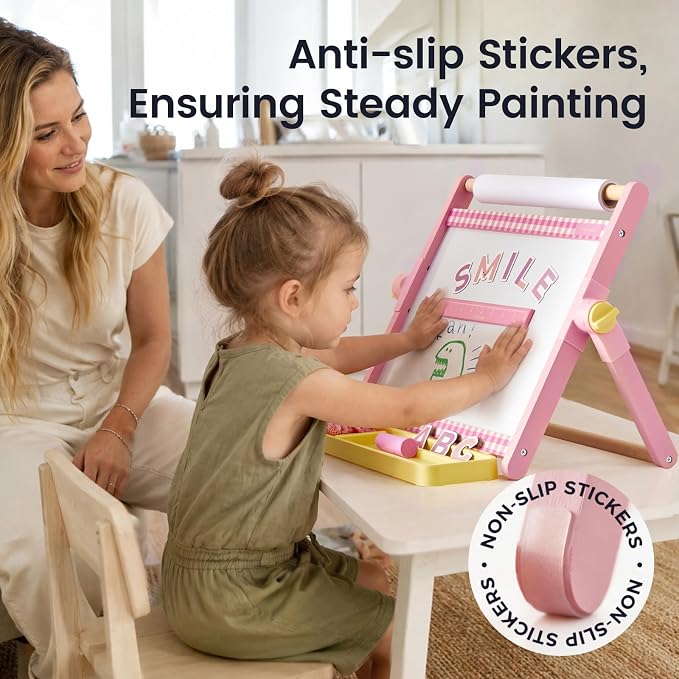 Tiny Land Tabletop Kids Art Easel, 5-Level Magnetic Drawing Board